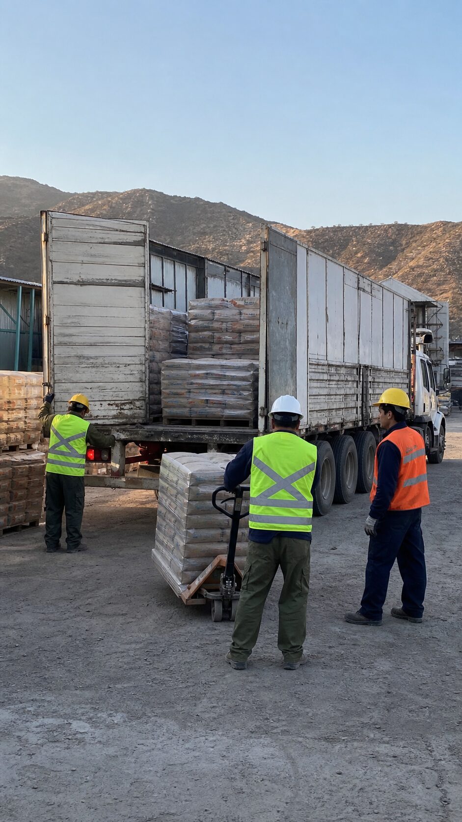 Zona de carga, personal coordinando pallets